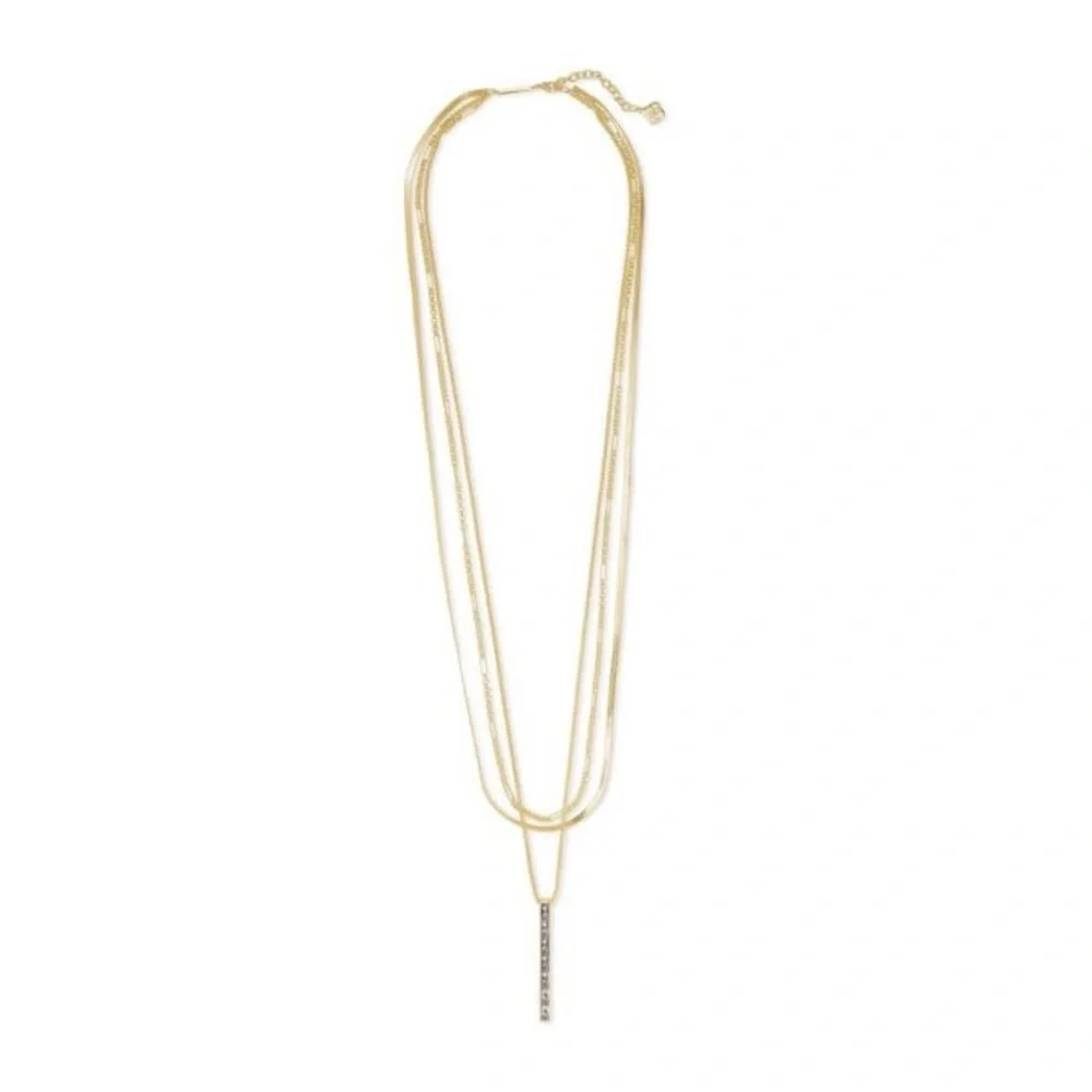 Kendra Scott Jack Gold Tone Multi Strand Necklace in White Crystal - Picture 2 of 7